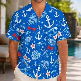 Nautical Anchor Waves and Red Bow Tie for Halloween Cosplay and Coastal Vacation Fun Hawaiian Shirt
