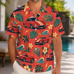 Red Racing Cars and Tropical Palms for Sunny Island Getaways, Beach Days and Vacations Hawaiian Shirt