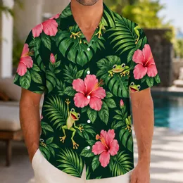 Expressive Green Frogs and Hibiscus for Tropical Getaways and Sunny Island Beach Days Hawaiian Shirt