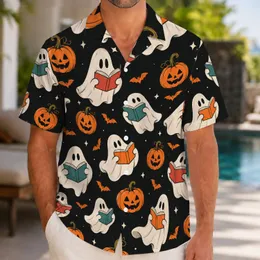 Reading Ghosts and Jack-o’-Lanterns for Cozy Halloween Book Lovers and Spooky Season Hawaiian Shirt