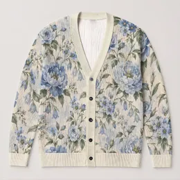 Blue Watercolor Roses for Cozy Autumn Layering and Everyday Botanical Style for Women All-over Print Knitted Cardigan