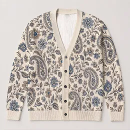 Vintage Blue Paisley And Floral Motifs For Graceful Autumn Everyday Style All-over Print Knitted Cardigan