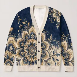 Bohemian Mandala Florals for Everyday Layering and Cozy Autumn Outings All-over Print Knitted Cardigan