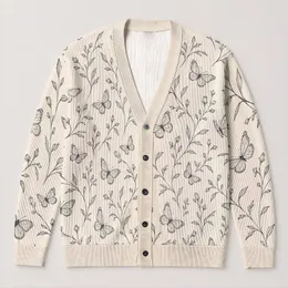 Butterfly and Botanical Motifs for Soft Everyday Layering and Springtime Style for Women All-over Print Knitted Cardigan
