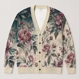 Watercolor Peonies And Wildflowers For Artistic Everyday Layering And Autumn Style All-over Print Knitted Cardigan