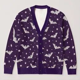Silver Bats And Stars For Spooky Halloween Nights And Everyday Autumn Style All-over Print Knitted Cardigan