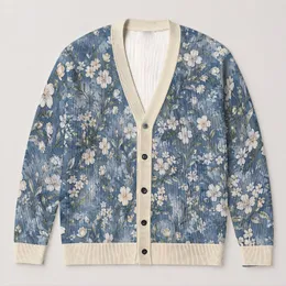 Vintage Blue And Ivory Wildflowers For Cozy Fall Layering And Everyday Wear All-over Print Knitted Cardigan