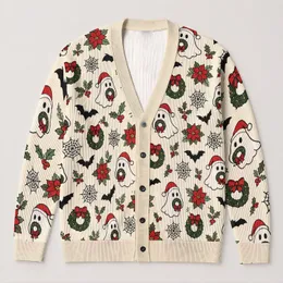 Ghosts, Bats and Poinsettias for a Playful Holiday Season Look All-over Print Knitted Cardigan