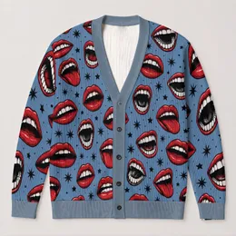 Red Lips And Midnight Stars For Bold Everyday Autumn Layering And Casual Outings All-over Print Knitted Cardigan