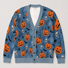Jack O Lanterns And Bats For Festive Autumn Halloween Celebrations All-over Print Knitted Cardigan