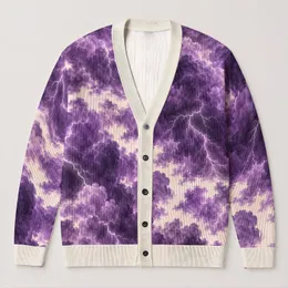 Violet Thunderclouds and Lightning for Bold Halloween Nights and Autumn Streetwear Looks All-over Print Knitted Cardigan