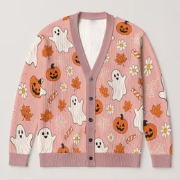 Playful Ghosts, Pumpkins And Autumn Blooms For Cozy Halloween Season Style For Women All-over Print Knitted Cardigan
