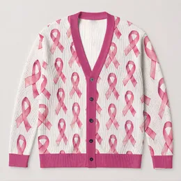 Pink Ribbon Breast Cancer Awareness Support For Survivors, Caregivers And Advocates All-over Print Knitted Cardigan
