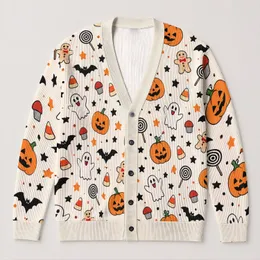 Halloween Pumpkins, Bats And Friendly Ghosts For Cozy Autumn Celebrations All-over Print Knitted Cardigan