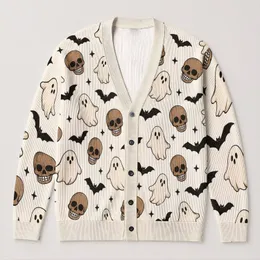 Cute Ghosts, Bats And Skulls For Cozy Halloween Nights And Autumn Outings All-over Print Knitted Cardigan