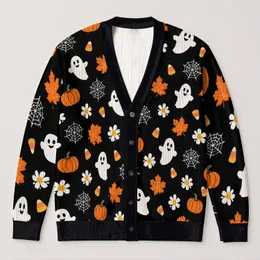 Playful Halloween Ghosts, Pumpkins And Autumn Leaves For Cozy October Seasonal Style All-over Print Knitted Cardigan