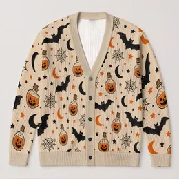 Halloween Bats, Moons And Potion Bottles For Cozy Autumn Nights And Everyday Style All-over Print Knitted Cardigan