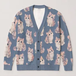 Wide-Eyed Pastel Kittens for Cozy Autumn Days and Sweet Everyday Layering All-over Print Knitted Cardigan