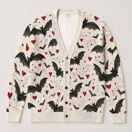 Black Bats And Crimson Hearts For Playful Halloween Nights And Everyday Layering All-over Print Knitted Cardigan