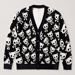 Playful White Skull Motifs for Cozy Autumn Days and Everyday Alternative Style All-over Print Knitted Cardigan