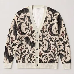 Gothic Bat And Crescent Moon Motifs For Halloween Season And Everyday Dark Style All-over Print Knitted Cardigan