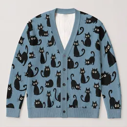 Playful Black Cat Silhouettes for Cozy Everyday Autumn Layering and Feline Lovers All-over Print Knitted Cardigan