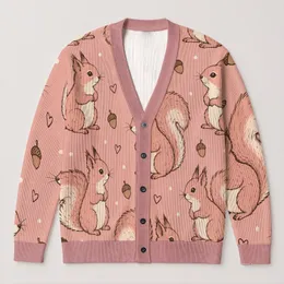 Playful Squirrel and Acorn Motifs for Cozy Autumn Days and Woodland Lovers All-over Print Knitted Cardigan