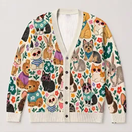 Cute Pet Faces and Floral Details for Playful Everyday Style for Animal Lovers All-over Print Knitted Cardigan