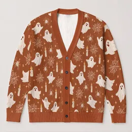 Friendly Ghosts, Cobwebs and Candlelight for Cozy Autumn Halloween Style All-over Print Knitted Cardigan