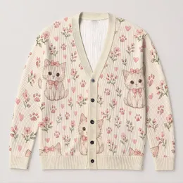 Blush Bow Kitten Hearts And Paw Prints For Cozy Autumn Days And Sweet Cat Lovers All-over Print Knitted Cardigan