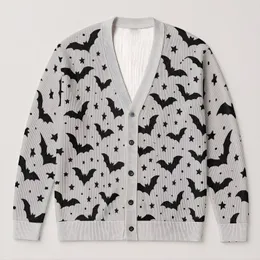 Black Bat And Star Motifs For Spooky Season Everyday Layering All-over Print Knitted Cardigan