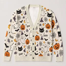 Ghost Cat Pumpkin Halloween Motifs For Cozy Autumn Celebrations And Festive Everyday Wear All-over Print Knitted Cardigan