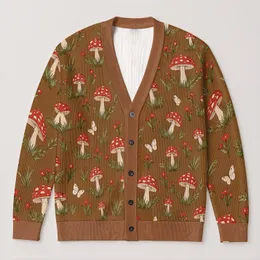 Red Toadstool Meadow Motifs for Cozy Autumn Woodland Days and Nature Lovers All-over Print Knitted Cardigan