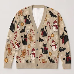 Spooky Christmas Cats, Bats and Candy Canes for Cozy Holiday Season Style All-over Print Knitted Cardigan