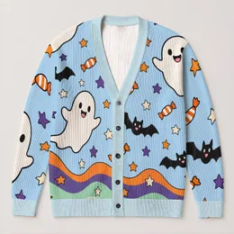 Ghost Bat Candy And Star Halloween Whimsy For Cozy Autumn Nights And Festive Seasonal Wear All-over Print Knitted Cardigan