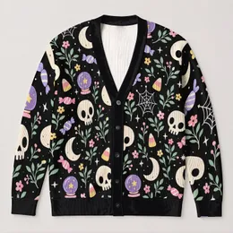 Pastel Skulls, Crescent Moons And Candy for Playful Autumn Nights and Seasonal Style All-over Print Knitted Cardigan