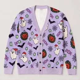 Halloween Ghosts, Pumpkins, Bats And Candy For Cozy October Nights And Gatherings All-over Print Knitted Cardigan