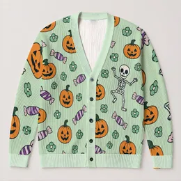 Halloween Pumpkins Candy Skeleton Flowers for Cozy Spooky Autumn Celebrations for Women All-over Print Knitted Cardigan