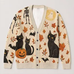 Halloween Black Cats, Bats And Pumpkins For Cozy Autumn Nights And Fall Gatherings All-over Print Knitted Cardigan