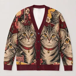 Vintage Tabby Cat Comic Collage for Halloween Season and Everyday Cat Lovers All-over Print Knitted Cardigan