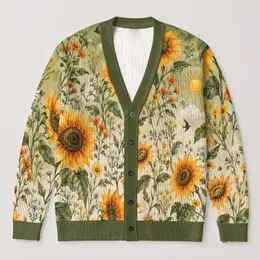Sunflower Meadow Blooms for Cozy Autumn Layering and Everyday Nature-Inspired Style All-over Print Knitted Cardigan