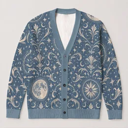 Celestial Moon And Star Scrollwork For Cozy Winter Layering And Everyday Style Look All-over Print Knitted Cardigan