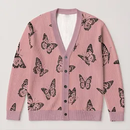 Monochrome Butterfly Motifs for Romantic Everyday Layering and Soft Feminine Style All-over Print Knitted Cardigan