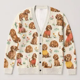 Charming Puppy Companions for Cozy Everyday Outings and Relaxed Weekend Lifestyle Wear All-over Print Knitted Cardigan