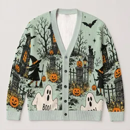 Halloween Ghosts, Bats and Pumpkins for Spooky Season Everyday Style for Women Fall All-over Print Knitted Cardigan
