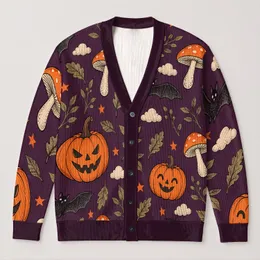 Halloween Pumpkins, Bats And Mushrooms For Spooky Autumn Nights And Fall Gatherings All-over Print Knitted Cardigan