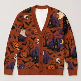 Halloween Ghosts, Bats and Pumpkins for Spooky Season Layering All-over Print Knitted Cardigan