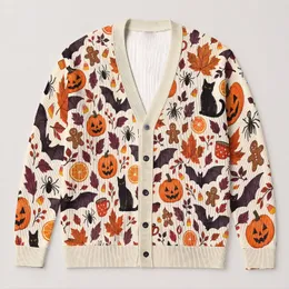 Pumpkin Bat and Maple Leaf Halloween Style for Cozy Autumn Days and Fall Celebrations All-over Print Knitted Cardigan