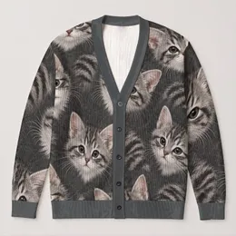 Tabby Kitten Faces for Cozy Everyday Layering, Casual Autumn Outfits and Cat Lovers All-over Print Knitted Cardigan
