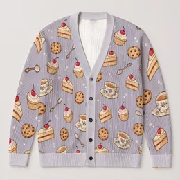 Tea Cups Cupcakes Cookies And Cake For Cozy Autumn Café Style All-over Print Knitted Cardigan